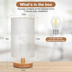 Fenmzee Small Table Lamp for Bedroom - Inline Control, Bedside Lamp with 3000K A15 LED Blub, Easy Assembly (Cream Shade - Wood Base, 9" Inline Control)