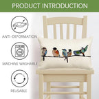 RABUSOFA 12x20 Lumbar Pillow Decorative Throw Pillows,Small Hand-Painted Outdoor Birds Pillowcases,Spring Summer Pillows Decorative Throw Cushion Covers Linen for Couch Sofa Teal Blue