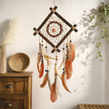 Dream Catcher Native American Boho Dreamcatcher Rattan Wood Wall Decor, Handmade Natural Dream Catchers with Healing Crystal Stone Feathers Ornament Indian Decor for Bedroom Living Room