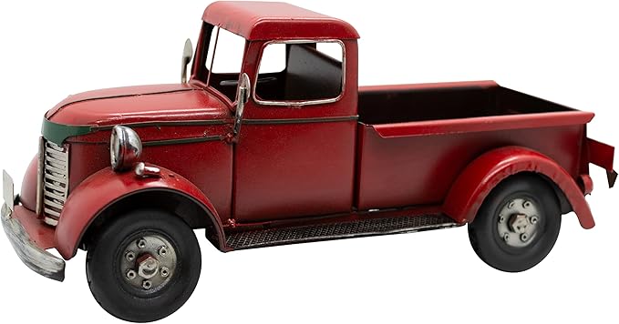 VILLAGE GIFT IMPORTERS Rustic Farmhouse-Style Decorative Red Pickup Truck | Set on Flat Surface in Your Office, Home, or Garage | Christmas Tree Farm Truck |12" x 5.5" x 5.5"