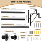 Closet Rod, 16 to 51 Inch Closet Rods Heavy Duty Adjustable Wardrobe Poles for Hanging Clothes and Heavy Duty Bracket Closet Pole Support (The Shelf NOT Included)(Black)