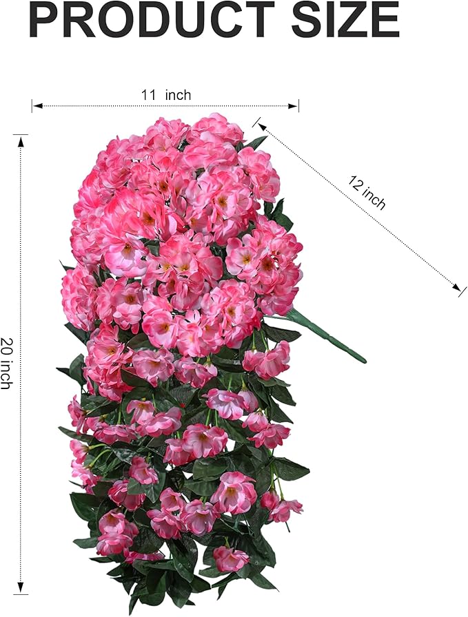 Faux Geraniums Artificial Flowers for Outdoors Spring Porch Outside Decor, 2PCS Hotpink Silk Geraniums Vines Fake Hanging Plants UV Resistant Look Real for Outdoor Planters Patio Garden Balcony Home