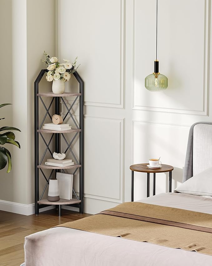 CHOEZON 4-Tier Corner Shelf, Industrial Corner Bookshelf, 47.6" Corner Storage Stand, Plant Stand Display Shelf, Corner Bookcase for Bedroom, Living Room, Home Office, Greige and Black TCJ09BG
