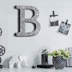 Qunclay 5.7" Silver Crystal Diamond Bling Letters Crushed Diamond Decoration Wooden Glitter Letter with Screw and Hooks Rhinestone Gift for Wedding Y2k Mcbling Bedroom Wall Decor (Letter B)