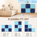 6 Cube Storage Organizer with Shelf Back to School Boxes 11 Inch Toy Storage Bins Closet Organizers Drawers Fabric Dresser for Playroom Books Bedroom Dorm Kitchen (Dark Blue,Light Blue)