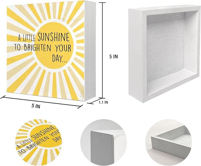 Mtrgdn Sunshine Decor A Little Sunshine to Brighten Your Day Inspirational Summer Wood Box Sign Desk Decor Boho Wooden Box Block Sign Decorations for Home Office Wall Tabletop