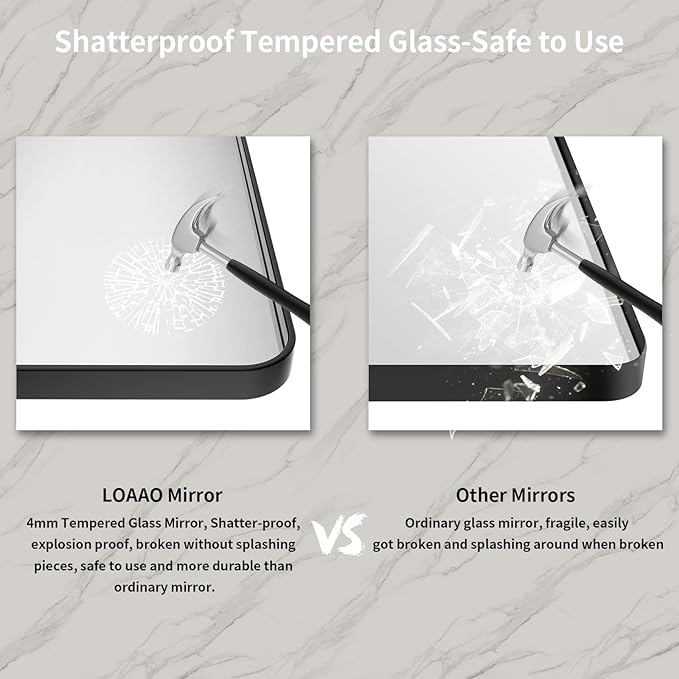 LOAAO 40X32 Inch Black Metal Framed Bathroom Mirror for Wall, Matte Black Bathroom Vanity Mirror Farmhouse, Large Rounded Rectangle Mirror, Anti-Rust, Tempered Glass, Hangs Horizontally or Vertically