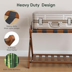 Luggage Racks Set of 2, Fully Assembled Suitcase Stand with Shoe Shelf, Foldable Bamboo Luggage Rack for Guest Room, Bedroom, Hotel, Walnut