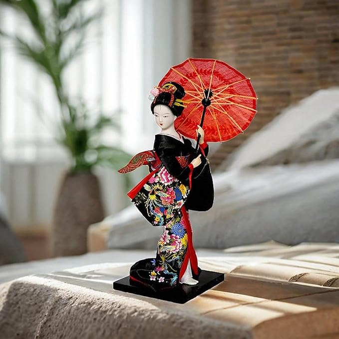 Japanese Geisha Kimono Doll Geisha Kimono Statue Asian Geisha Collectible Figurine 10 inch for Table Centerpieces,Living Room, 25 cm