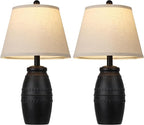 QiMH Farmhouse Table Lamps Set of 2, Bedside Lamps for Living Room, Modern Table Lamp for Bedroom, 21.5" Vintage Rustic Nightstand Lamp with Linen Shade, Black Retro Side Table Lamp for Office Home