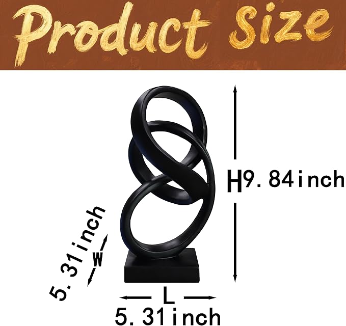 10" Modern Abstract Ribbon Decorative Sculpture, Knot Sculptures,Home Decor,Coffee Table Statues,Dining Living Room Desk Decor（Black）