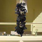 Artificial Rose Flower Swag,Artificial Sunflower Swag, 24 Inch Decorative Swag with Pumpkins Berries and Black Leaves for Halloween Home Front Door Lintel Wedding Arch Party Tabletop Wall Decor(#2)
