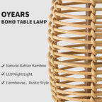OYEARS 28" Table Lamps Set of 2 with Dual Night Lights, Bedside Lamps for Bedroom, Boho Lamp for Living Room, Rattan Table Lamp with Linen Shade, Farmhouse Lamp with Wood Grain Finish (Bulb Included)