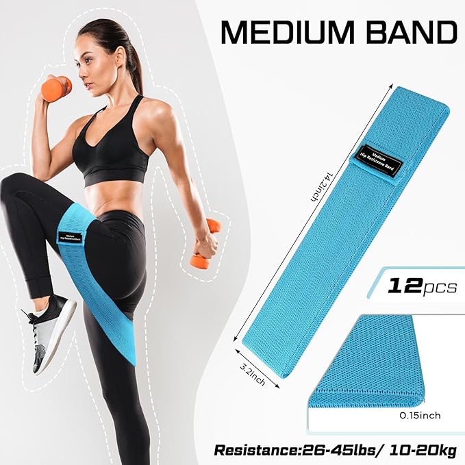 12 Pcs Fabric Resistance Bands for Working Out Booty Workout Stretch Exercise Bands Non Slip for Legs Squat Resistance Loop for Women Men Starter Butt Hip Thigh Fitness
