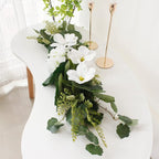 29.5in Artificial Peony Floral Swag, Simulation Mixed Flower Lintel Wall Hanging Faux Floral Swag Wreath with Green Leaves, Wedding Arch Garland for Ceremony Table Centerpiece (Magnolia)