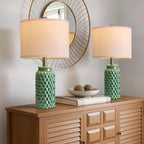 USumkky 20.5" Ceramic Table Lamps Set of 2 - Modern Farmhouse & Boho Style, Bedside Nightstand Lamps for Bedroom, Living Room End Table Lamps, Small Desk Lamp(Green)