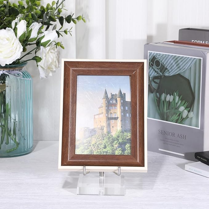 Hipiwe Clear Acrylic Display Stand Holder with Adjustable Metal Arms Display Easel Stands for Gemstones Fossils Minerals Agate Slabs Plates Crystals Saucers Collectibles, 3.1x3.1x4.9 inch
