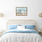 Framed Beach Canvas Wall Art, Blue Coastal Pictures Wall Decor Paintings, Ocean with White Floral Shell Poster Prints, Modern Seascape Artwork Home Decor for Living Room Bathroom 16x24 inch
