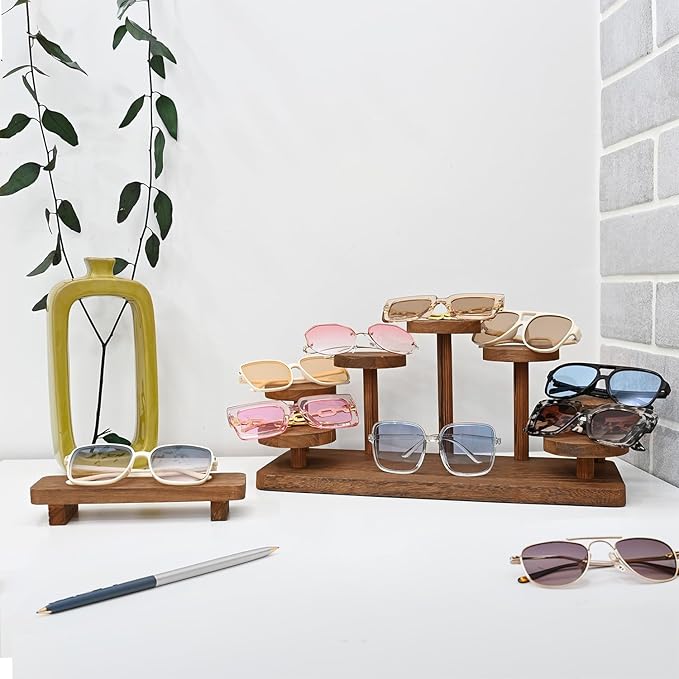 MOOCA Multi-Level Wooden Display Riser Stand for Jewelry, Accessories, Mineral, and Collectibles items - Jewelry and Figurine Display Risers, Versatile Stand for Action Figures and Home Decor, Brown Color