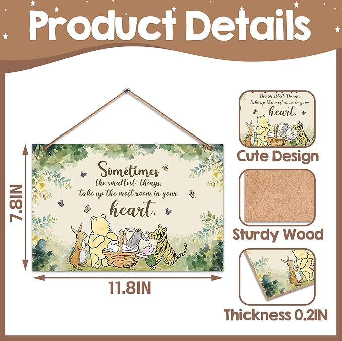 1PCS Winnie Quotes Baby Shower Sign, the Pooh Wall Hanging Decor, Sometimes the Most Things Wall Gifts, Adorable Winnie Sign for Nursery Home Bedroom, Baby Shower Party Supplies