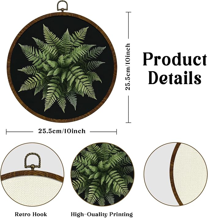 Vintage Botanical Wall Art Decor, Boho Wildflower Ferns Plants Canvas Prints Round Wall Art, Retro Wall Hanging Door Artwork Decor for Farmhouse Bedroom Living Room Gallery 10x10in(MG08)