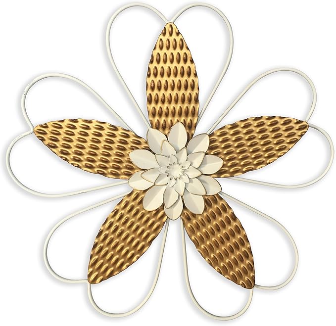 Metal Flower Wall Art Decor, 14" Rustic Modern Antique Floral Sculpture, Distressed Iron Wall Hanging Home Decoration Accent Artworks for Indoor Kitchen Bedroom Living Office Outdoor Garden Patio