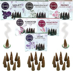 TRUMIRI Blossom Incense Cones - Variety Pack - Total 60 Cone Incense (6 Scents x 10 Conos) - Peony, Lilac, Violet, Honeysuckle, Hyacinth, Tuberose - Cone Incense Scents - Insense Cones - Incent Cone