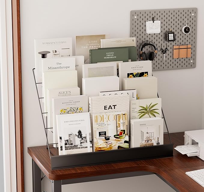 6-Tier 30" Wide Metal Magazine Holders,Wire Countertop Rack with Sign Channel,Retail Book Brochure Magazine Display Stand Literature Greeting CD Card Rack for Book Signing,Vendor Booth