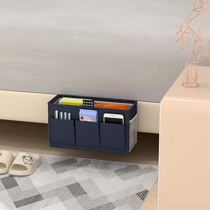 Edudif Dual-purpose Bedside Caddy Bedside Organizer, Bed Caddy with 6 Pockets, Versatile Bedside Storage Solution Magazine Remotes holder, ideal for Home, Dorm, Hospital, Crib Bed