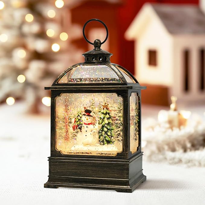 Christmas Snow Globe Lantern with Snowman 8 Music Songs & 6H Timer Water Snow Globe Lantern USB & Battery Operated for Christmas Festival Decorations Gifts (Snowman)
