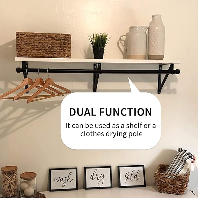 Kunzye 2 Pack Heavy Duty Closet Shelf & Rod Brackets, Black Steel, Wall Mount, Clothes Hanger Pole Support, Closet Shelves Bracket with Rod Shelving Support
