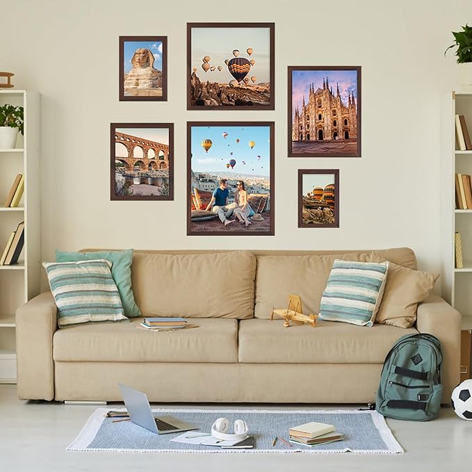 Picture Frame 5x7 with mat 4x6 Wine red frame set of 2-Modern Style Wood Composite Frames, Tempered glass table top and wall mount horizontal or vertical picture frame for home decor best gift