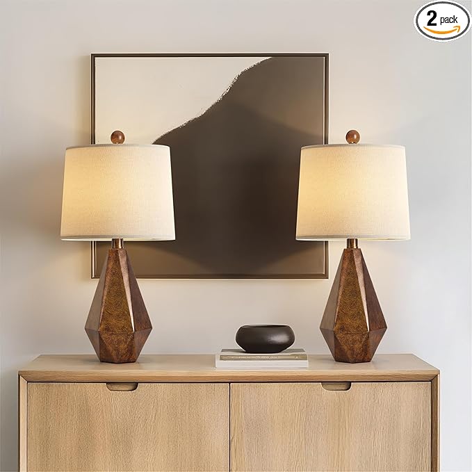 PoKat 20.25" Golden Brown Table Lamps Set of 2 for Night Stands, Vintage Bedroom Lamps for Bedroom Living Room, Retro Bedside Lamps for End Table, Suitable for Small Place, Golden Brown