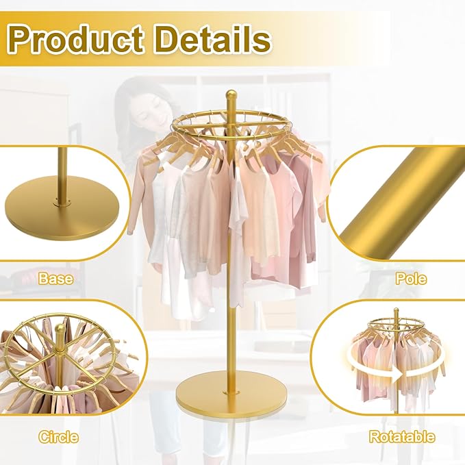 Round Garment Rack, Floor Standing Rotatable Clothing Rack, Portable Retail Display stand for Hanging Clothes Bedrooms Boutiques Commercial Shop Laundry Room