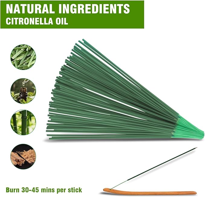 FIRIK Citronella Incense Sticks Outdoor, 120 PCS Lemongrass Incense Sticks with Wooden Holder for Home Pool Side Garden, Patio, Camping Trips, Porches, Courtyards, Farm, Backyard
