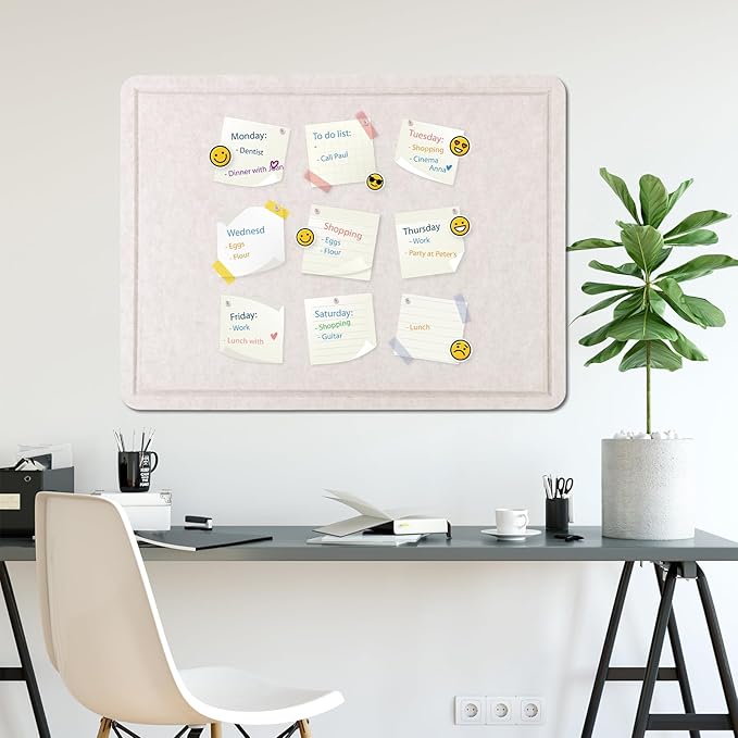 Thboxes Bulletin Board, 36" x 24" Foldable Cork Board Felt Pin Boards with 35 Pushpins Self-Adhesive Photo Decorative Felt Boards for Walls, Office, School, Classroom, Home, Bedroom - Oatmeal