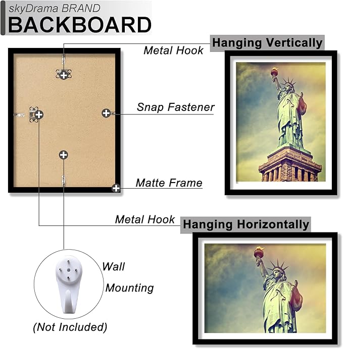 100% Solid Wood 12x16 Picture Frame Set of 2, Black Frame Display Photo 8.5 x 11 with Mat or 12 x 16 without Mat, 12by16 HQ Matte Black Frame for Wall - 2 Pack/Black/12 x16