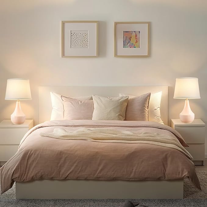 GyroVu 18" Table Lamp Set of 2, Ceramic Lamp Classic Beside Lamps Nightstand Lamp Modern Bedside Lamp for Living Room, Bedroom & Office Rocker Switch Pink-LED Bulbs Included