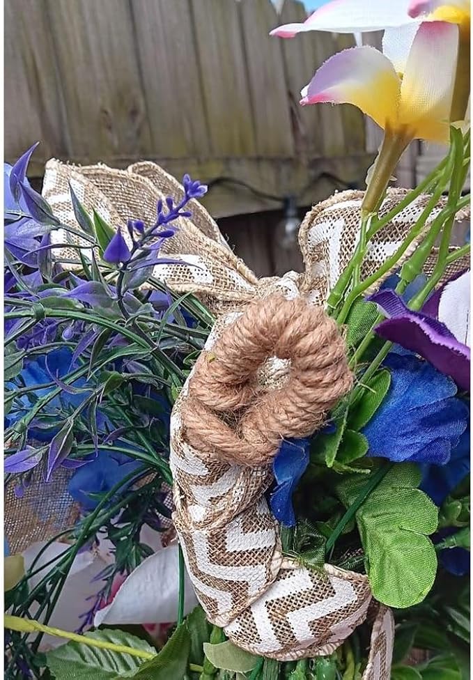 28" Lighted Spring Teardrop Swag for Front Door, Artificial Floral Hanging Decor with Eucalyptus, Magnolia, Burlap Bow & White Berries, Farmhouse Style for Porch
