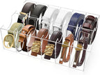ZENFUN 12 Compartments Belts Storage Box, Acrylic Belt Organizer, Belt Container Storage Holder Clear Belts Display Case for Watch, Hair Accessories, Jewelry, Closet and Drawer