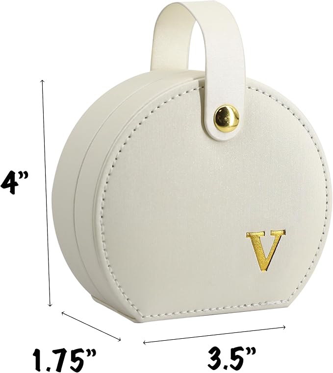 COLLECTIVE HOME - Travel Jewelry Case, Elegant Half-Moon Design with Gold Monogram, Detachable Handle, Personalized Accessory Organizer, Gift for Fashion-Forward Women and Teens (v)