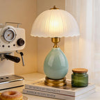 Table Lamps Ceramic Retro Lamp for Living Room,16.73" Modern Bedside Nightstand Traditional Lamps, Classic Chinoiserie Green Glass Lamp for Home (French Country)