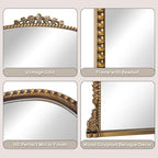Vintage Baroque Arched Mirror - Traditional Ornate Antique Brass Wood Frame - 24"X32" - Perfect for Entryway, Fireplace, Living Room, Hallway, Bathroom