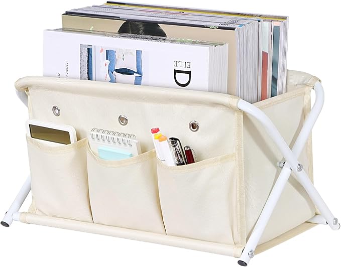 KEEGH Magazine Holder with 3 Pockets, Large Capacity Magazine Rack for Magazines, Books, Newspapers Magazine Basket for Living Room, Office, Study, Bedroom