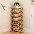 The 9-Tier No-Assembly Bamboo Rack, Folding Bamboo Shoe Rack Organizer with Collapsible Vertical Design, Space-Saving & No-Tool Assembly, for Entryways,Corners,Bedrooms,Balconies (Yellow,7)