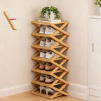 The 9-Tier No-Assembly Bamboo Rack, Folding Bamboo Shoe Rack Organizer with Collapsible Vertical Design, Space-Saving & No-Tool Assembly, for Entryways,Corners,Bedrooms,Balconies (Yellow,7)