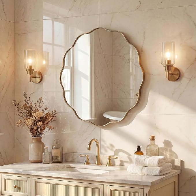 ANDY STAR Brushed Gold Round Wall Mirror 24 Inch, Brass Round Bathroom Mirrors for Over Sink, Anti-Rust Brass Circle Frame for Bathroom, Entryway