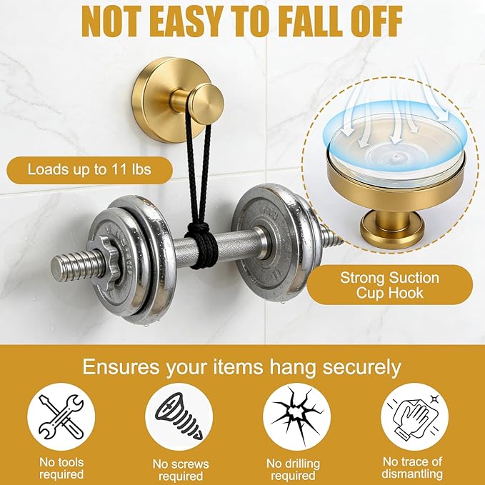Mity rain Suction Cup Hooks for Door Wreaths, Reusable Metal Wreath Hangers for Front Door Glass Windows, Strong Hold No-Drill Wreath Holder Ideal for Holiday & Christmas Door Decorations（Gold）