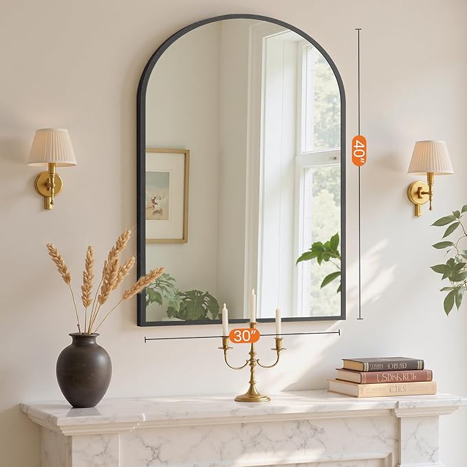 Sweetcrispy 30"x40" Arched Black Bathroom Mirrors for Wall, Bathroom Mirrors for Over Sink, Metal Framed with HD Shatter-Proof Glass for Entryway, Living Room, Bedroom, Home Decor