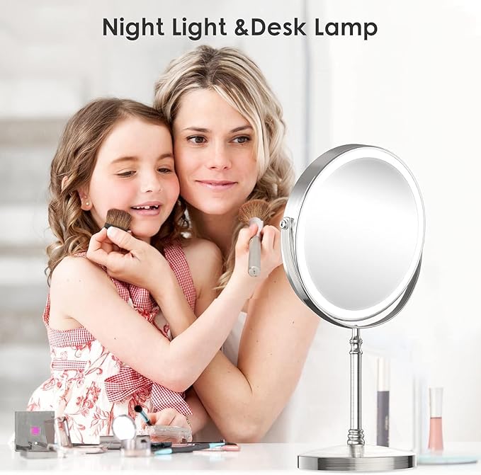 DEIOVWXS Makeup Mirror, 3000mAh Rechargeable Double-Sided Magnifying Vanity Mirror with 3 Colors, 1X/10X, Adjustable Brightness, Gifts for Mom, Mothers Day, Women, Wife, Girls, Dorm Room Essential